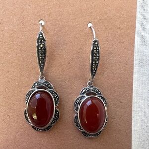 Elegant Sterling Silver Carnelian and marcasite earrings